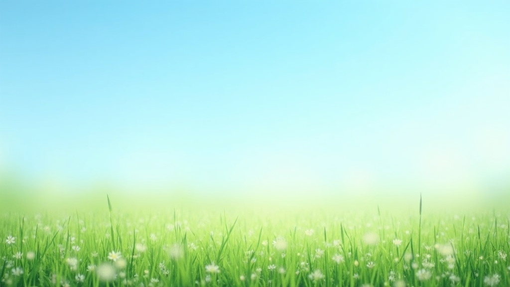 calm tranquil blue sky and green open field landscape with wildflowers